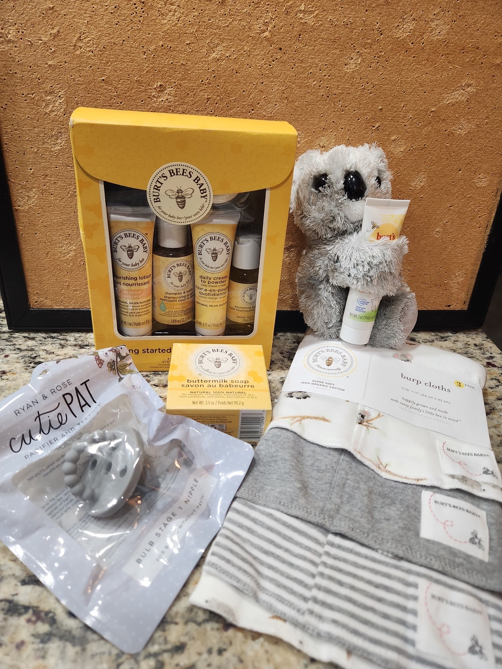 Burt's Bees Baby Starter Kit Gift Set with Gray Koala Plush Bibs